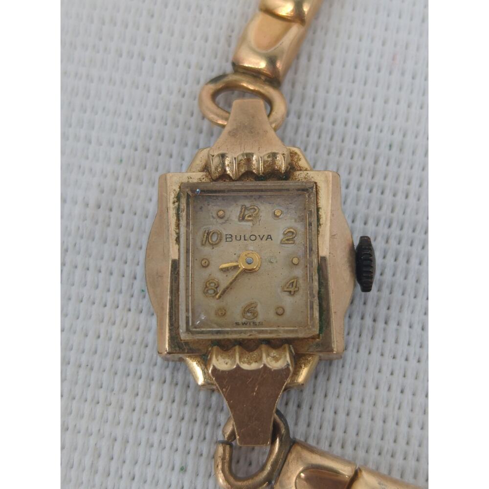 Vintage 1957 Bulova Ladies Cocktail Watch 10K RGP Gold Tone Art Deco untested